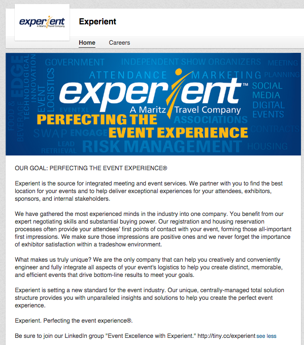 experient's event planning business page