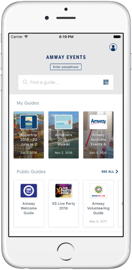 Amway mobile app guide screen